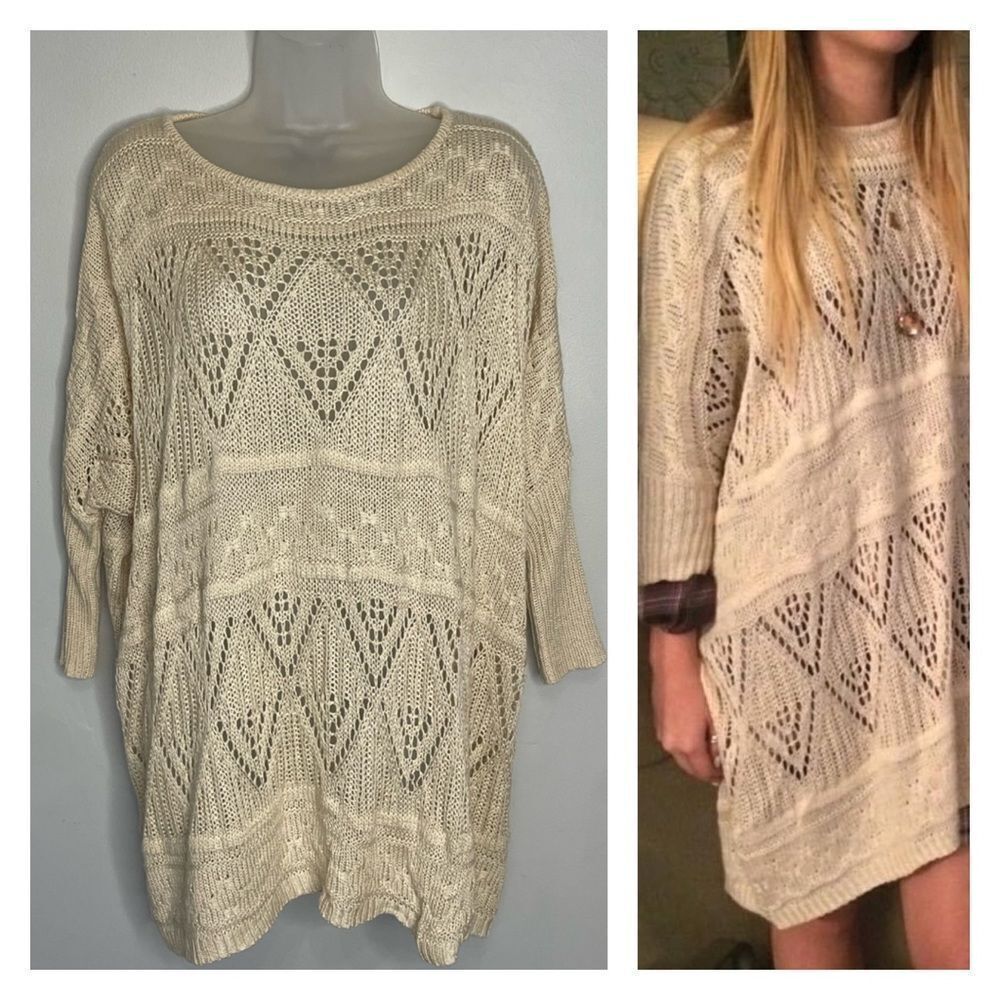 FOREVER 21 Oversized Knit Crochet Relaxed Sweater